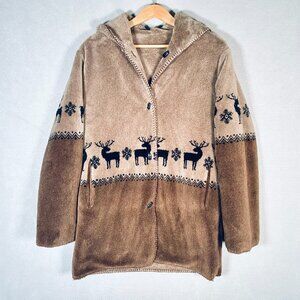 Vintage Fleece Jacket Womens M Brown Fleece Moose Ranch Reversible Cottage